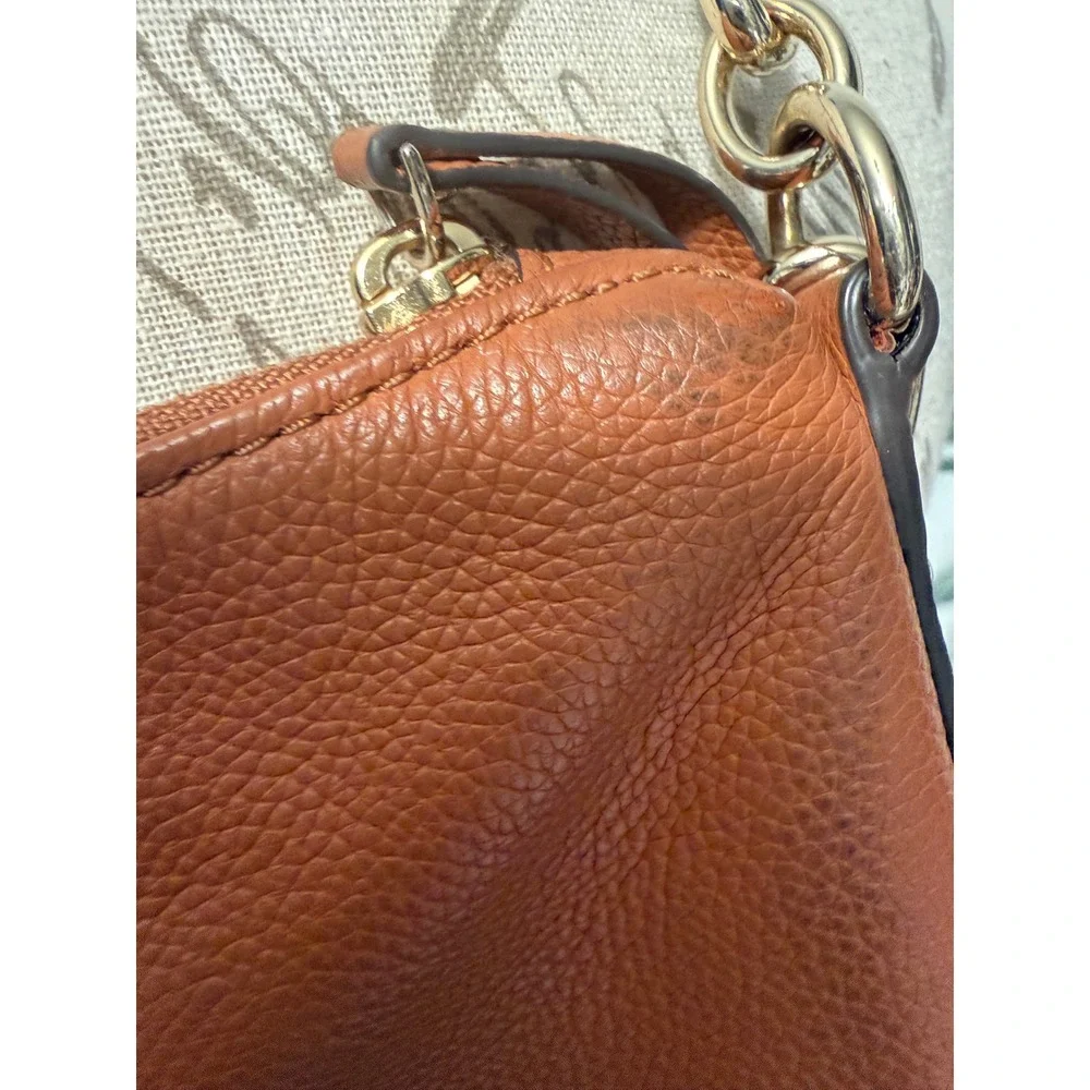 Kate Spade pebbled leather shoulder bag cognac brown gold hardware‎